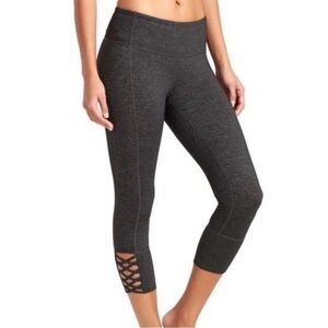 Athleta Mind Over Matter Cropped Leggings With Lattice Leg Design | Size L